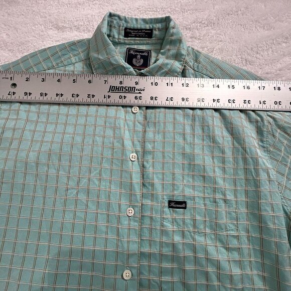 Faconnable Mens Green Windowpane Button-Up Long Sleeve Shirt Small Cotton Casual - Picture 5 of 7